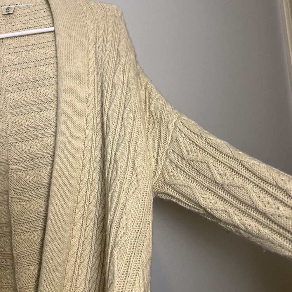 Max Studio Womens Wool Alpaca Blend Cable Knit Open Front Cardigan Beige Sz S - Picture 8 of 16
